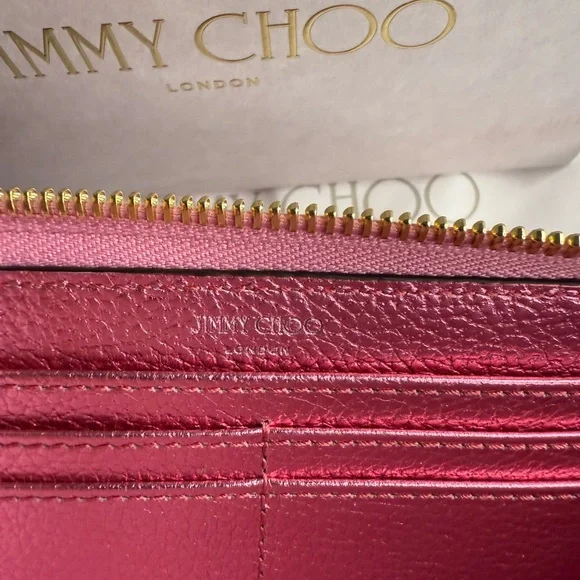 NIB Jimmy Choo Pink Metallic Bettina Leather Continental Wallet - Picture 5 of 9